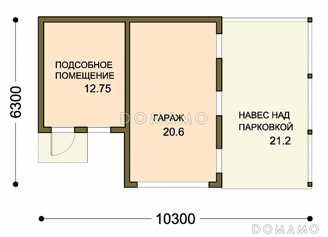 Проект с гаражом, навесом и подсобным помещением / План 1 этажа Проект с гаражом, навесом и подсобным помещением / План 1 этажа