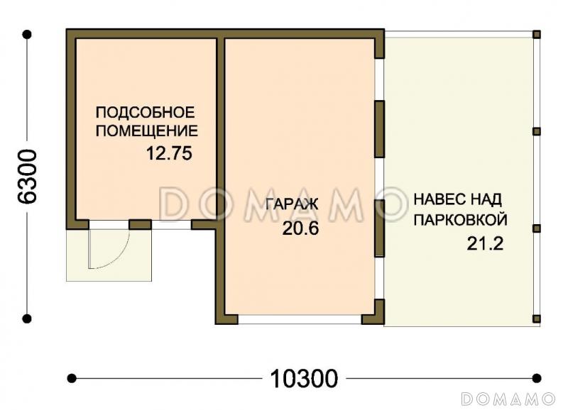 Проект с гаражом, навесом и подсобным помещением / План 1 этажа