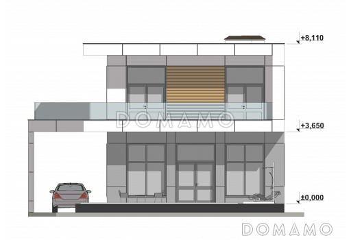 Проект дома с большой террасой и навесом для автомобиля S-158 / Фасад 2
