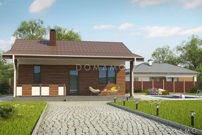 Проект бани из газобетона с комнатой отдыха и крытой террасой Проект бани из газобетона с комнатой отдыха и крытой террасой