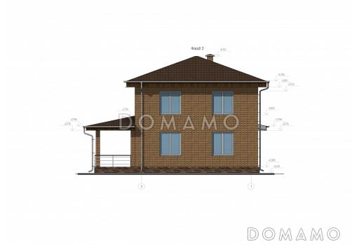 Проект двухэтажного дома с четырьмя спальнями и большой крытой террасой / Фасад 2 Проект двухэтажного дома с четырьмя спальнями и большой крытой террасой / Фасад 2