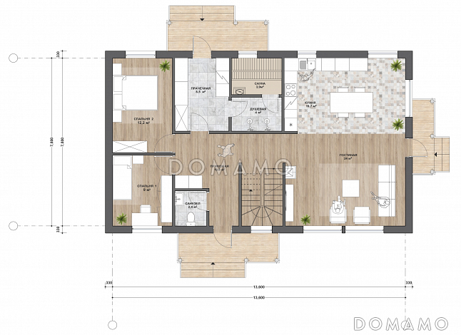 М-162 одноэтажный с мансардой / План 1 этажа