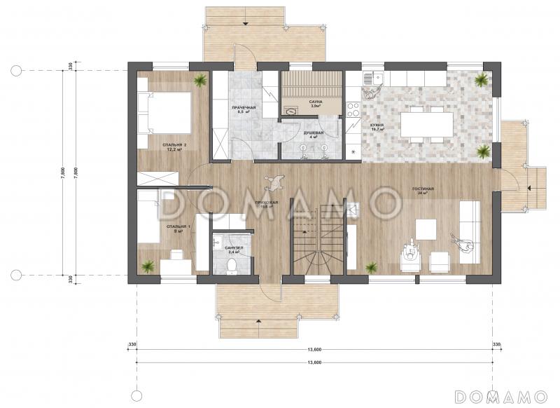 М-162 одноэтажный с мансардой / План 1 этажа