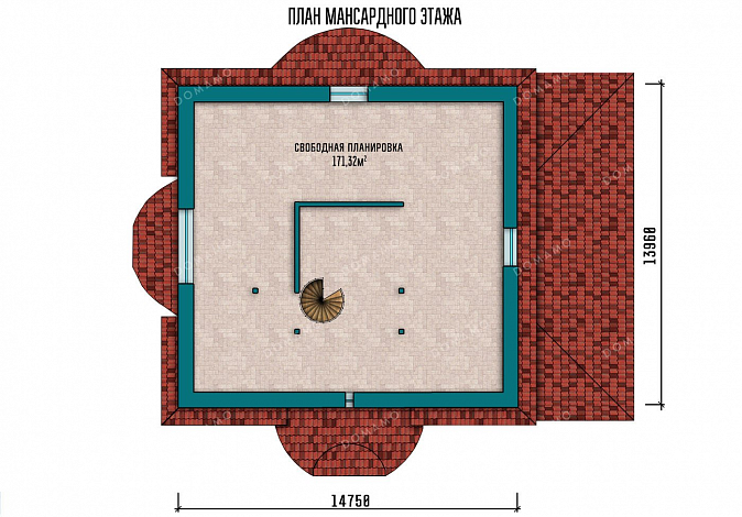 Проект дома с мансардой и гаражом на два авто / План мансардного этажа