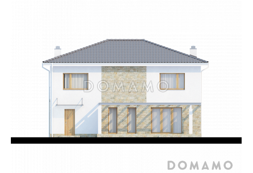 Проект просторного современного двухэтажного дома из газобетона, с пятью комнатами, гаражом и балконом / Фасад 1