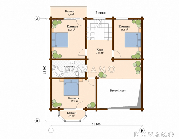 Проект дома с тремя спальнями на мансардном этаже / План мансардного этажа Проект дома с тремя спальнями на мансардном этаже / План мансардного этажа