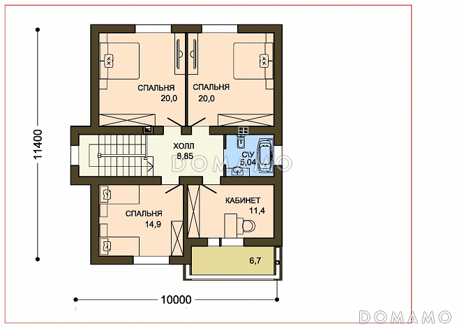Проект загородного дома с каменного облицовкой крыльца и панорамными окнами гостиной / План мансардного этажа Проект загородного дома с каменного облицовкой крыльца и панорамными окнами гостиной / План мансардного этажа