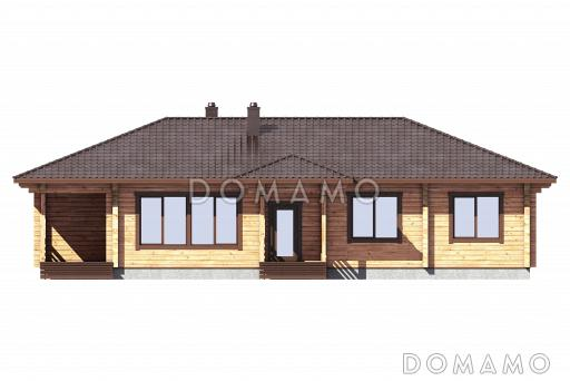 Проект одноэтажного дома из бруса с 3 спальнями и сауной / Фасад 1