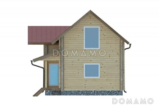 Проект уютного дома из клееного бруса с двумя просторными спальнями на мансардном этаже / Фасад 2