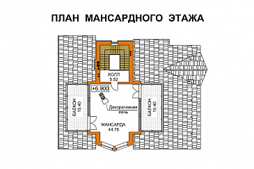 Проект дома из кирпича для неровных участков / План мансардного этажа Проект дома из кирпича для неровных участков / План мансардного этажа