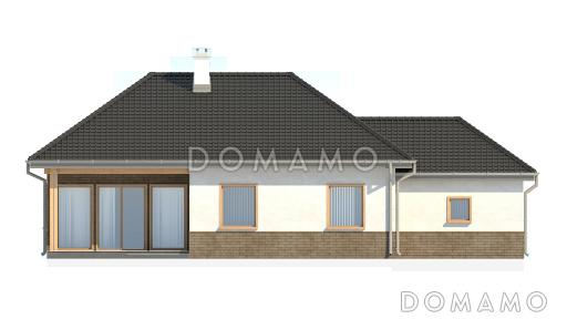 Проект одноэтажного дома из газобетона с тремя спальнями, угловым окном в кухне и гаражом / Фасад 2