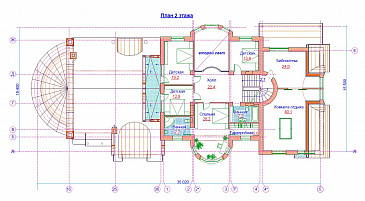 Проект жилого дома с большим бассейном с выходом на террасу / План 2 этажа