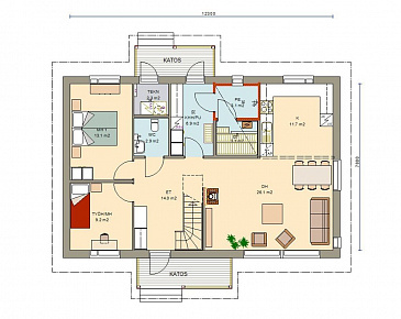 Проект каркасного дома с тремя спальнями на мансардном этаже / План 1 этажа Проект каркасного дома с тремя спальнями на мансардном этаже / План 1 этажа