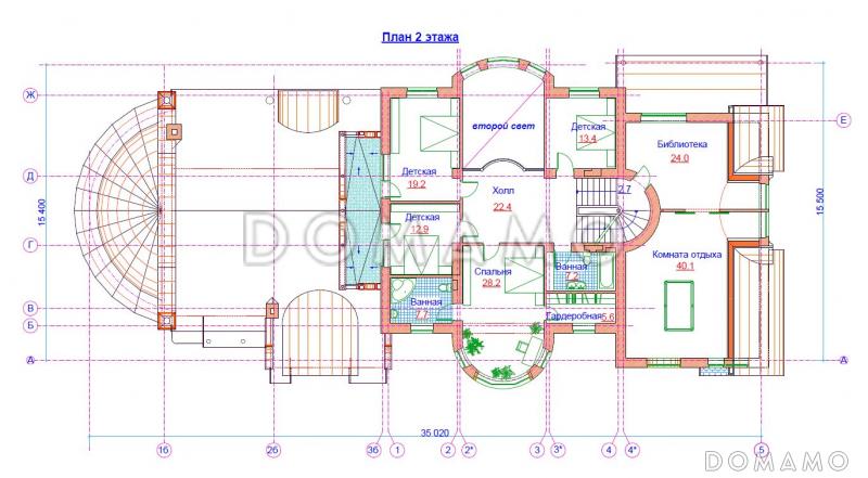 Проект жилого дома с большим бассейном с выходом на террасу / План 2 этажа Проект жилого дома с большим бассейном с выходом на террасу / План 2 этажа
