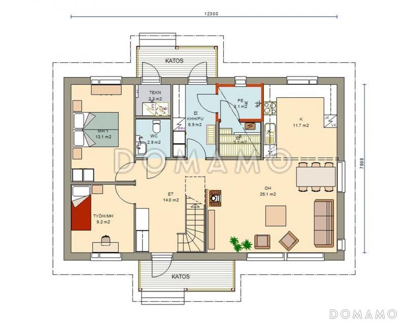 Проект каркасного дома с тремя спальнями на мансардном этаже / План 1 этажа
