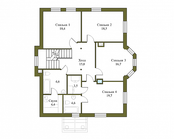 Проект дома из газобетона с гаражом на одну машину / План 2 этажа