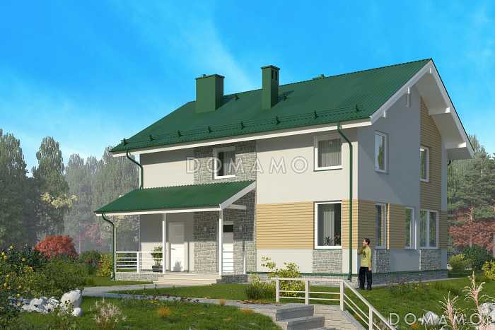 Проект лаконичного коттеджа с четырьмя спальнями, широкими окнами и большой гардеробной