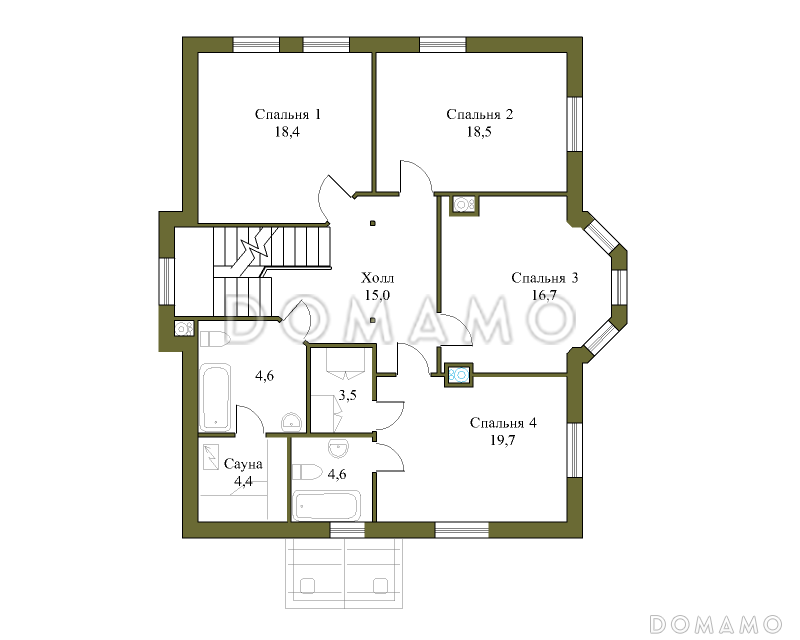 Проект дома из газобетона с гаражом на одну машину / План 2 этажа
