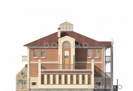 Проект кирпичного дома с воздушной оранжереей / Фасад 1