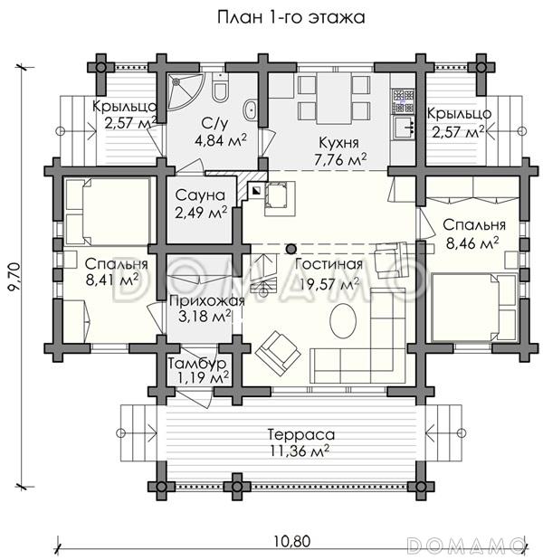 Проект маленького двухэтажного дома / План 1 этажа