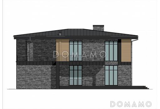 Проект дома в стиле хай-тек с 3 спальнями, большой гостиной, сауной и двухместным автонавесом / Фасад 1