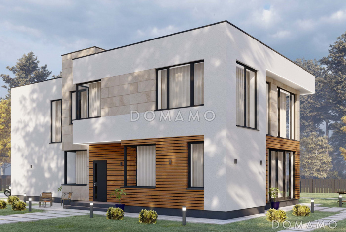 Проект коттеджа в стиле хайтек с гаражом на две машины S-269 Проект коттеджа в стиле хайтек с гаражом на две машины S-269