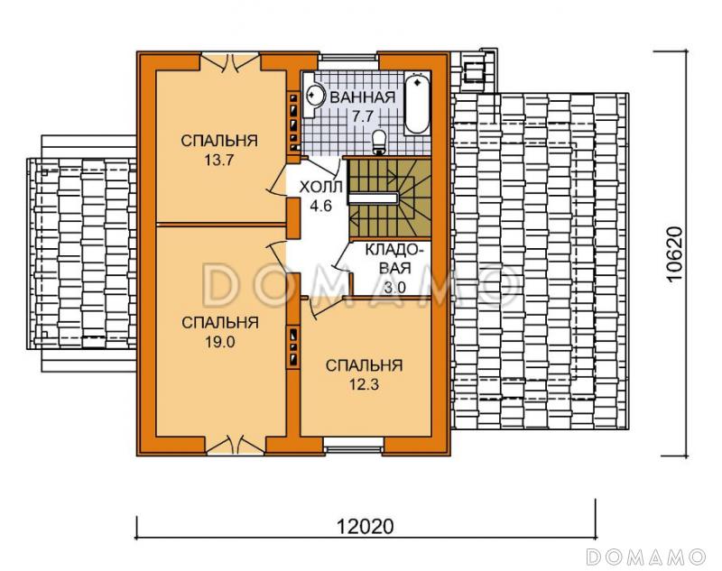 Проект дома из пеноблоков с мансардой, гаражом и тремя спальнями / План мансардного этажа