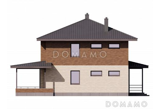 Проект кирпичного дома с 3 спальнями, комнатой на первом этаже и вторым светом в гостиной / Фасад 2