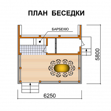 Проект беседки из кирпича с нишей для хранения дров / План 1 этажа