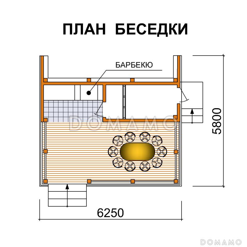 Проект беседки из кирпича с нишей для хранения дров / План 1 этажа