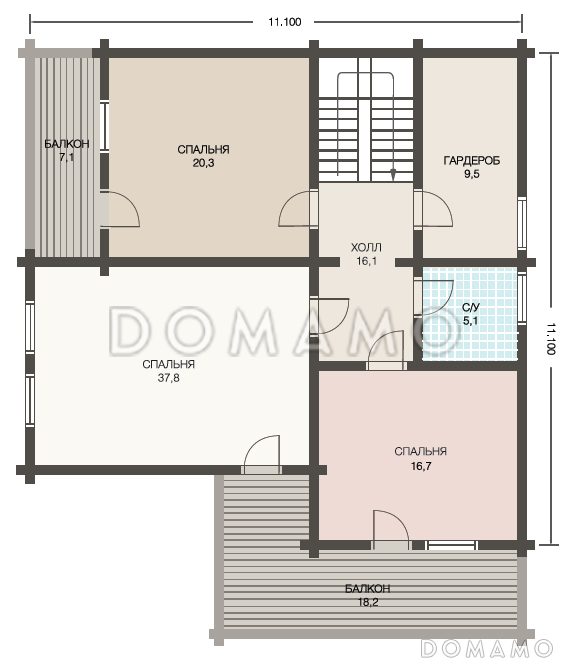 Проект респектабельного дома из клееного бруса с террасой / План 2 этажа