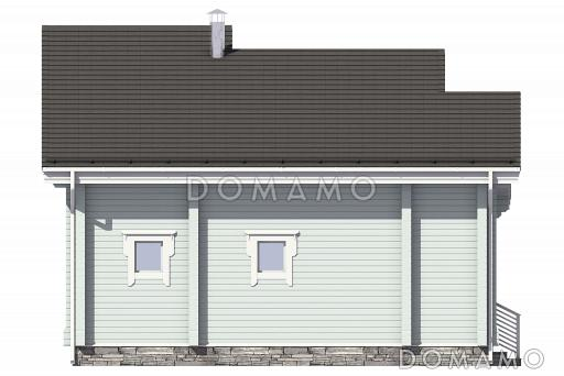 Проект узкого дома с косой крышей, кухней-гостиной, парной, спальней, балконом и вторым светом / Фасад 3