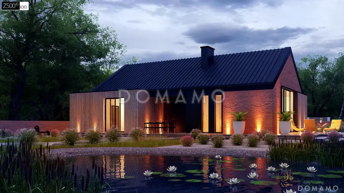 Проект дома из газобетона в стиле барнхаус с кабинетом, комнатой отдыха и увеличенной котельной / 1