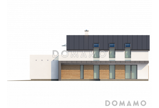 Проект двухэтажного дома из газобетона с двухскатной крышей с четырьмя комнатами, гаражом и открытой террасой над ним / Фасад 4