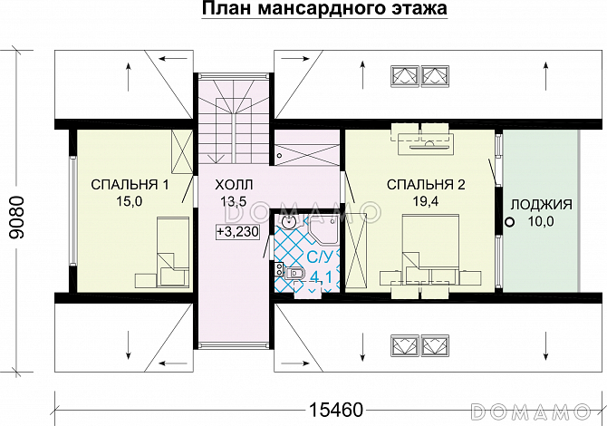 Проект каркасного А-образного дома-шалаша / План мансардного этажа Проект каркасного А-образного дома-шалаша / План мансардного этажа