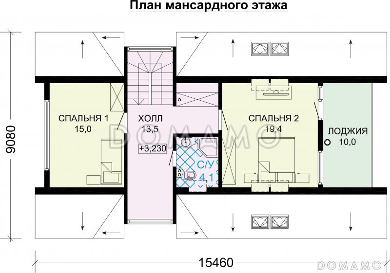 Проект каркасного А-образного дома-шалаша / План мансардного этажа