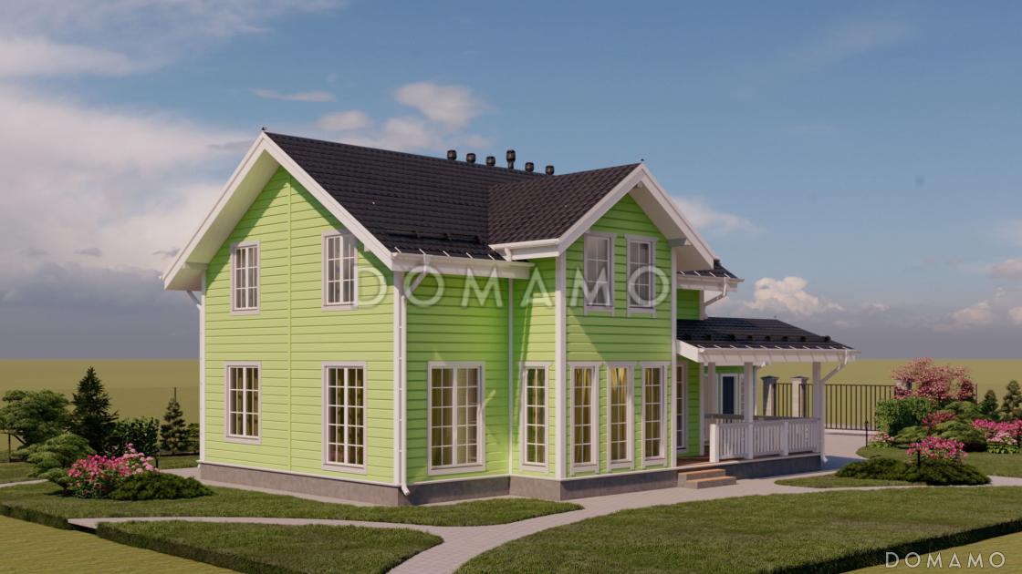 Проект каркасного дома с мансардой, 5 спальнями, гостиной-столовой и крытой террасой / 4