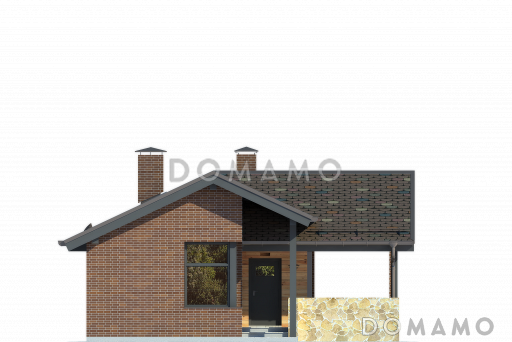 Проект бани с крытой террасой, просторной комнатой отдыха, дровником / Фасад 1