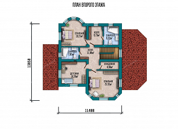 Проект двухэтажного дома с застекленной верандой / План 2 этажа