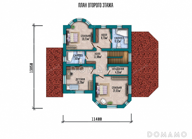 Проект двухэтажного дома с застекленной верандой / План 2 этажа