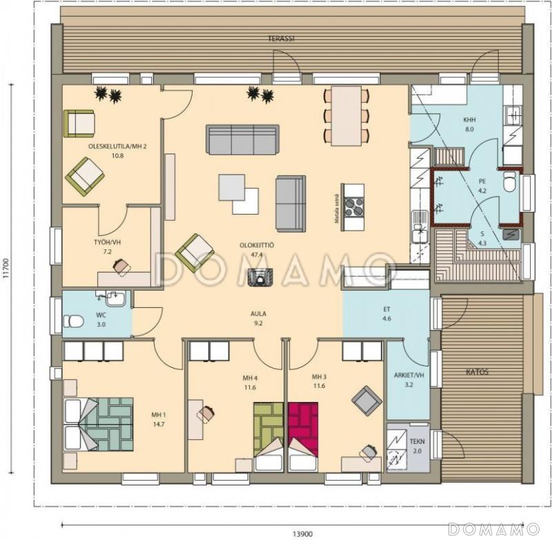 Проект одноэтажного дома с большими окнами / План 1 этажа