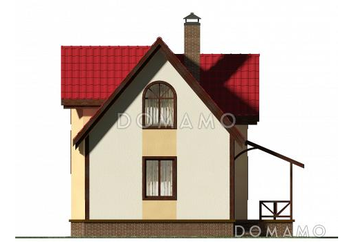 Проект небольшого дома из газобетона с большим крыльцом и эркером. / Фасад 4