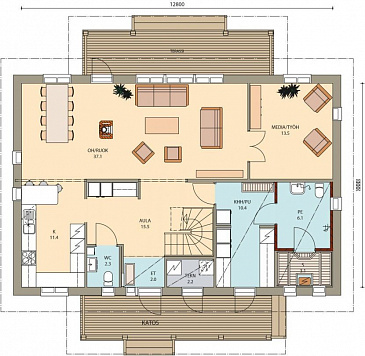 Проект двухэтажного каркасного дома до 250 м.кв. / План 1 этажа Проект двухэтажного каркасного дома до 250 м.кв. / План 1 этажа