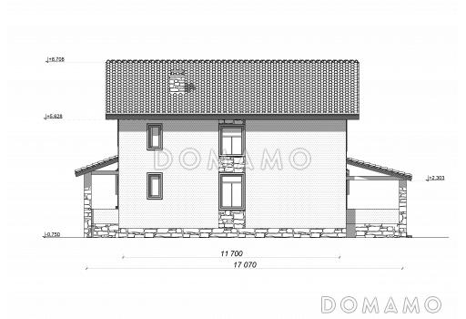 Проект коттеджа с оштукатуренными стенами / Фасад 1
