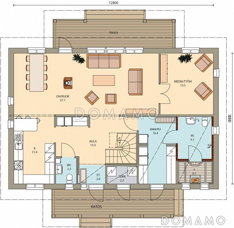 Проект двухэтажного каркасного дома до 250 м.кв. / План 1 этажа Проект двухэтажного каркасного дома до 250 м.кв. / План 1 этажа