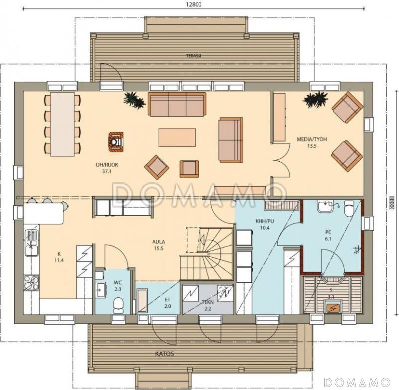 Проект двухэтажного каркасного дома до 250 м.кв. / План 1 этажа