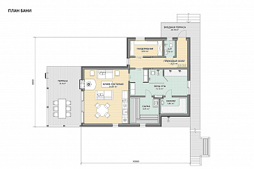 Проект банного комплекса со спа-зоной и двумя террасами / План 1 этажа Проект банного комплекса со спа-зоной и двумя террасами / План 1 этажа