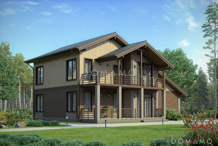 Проект дома с двумя балконами на мансардном этаже Проект дома с двумя балконами на мансардном этаже