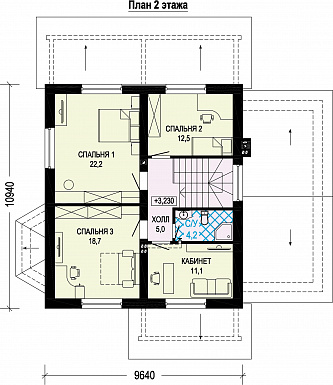 Проект двухэтажного газобетонного дома c пристроенным гаражом и котельной / План 2 этажа Проект двухэтажного газобетонного дома c пристроенным гаражом и котельной / План 2 этажа