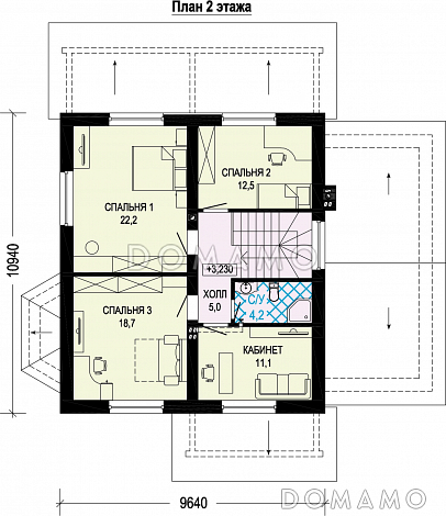 Проект двухэтажного газобетонного дома c пристроенным гаражом и котельной / План 2 этажа Проект двухэтажного газобетонного дома c пристроенным гаражом и котельной / План 2 этажа